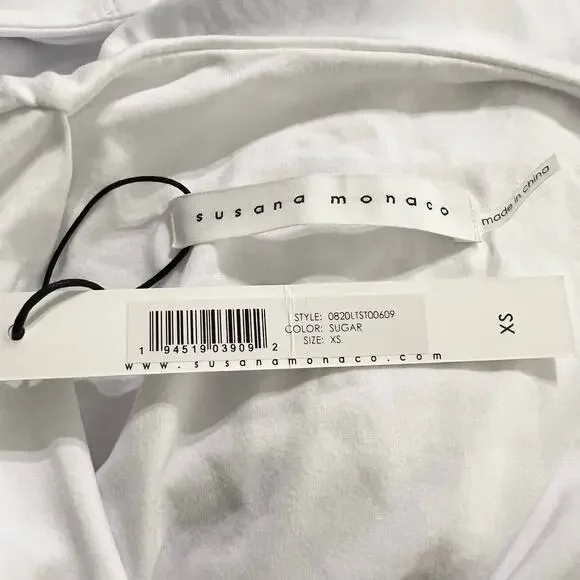 SUSANA MONACO Long Sleeve Twist Front Dolman Top White Sugar Stretch Size XS NEW - Picture 7 of 8